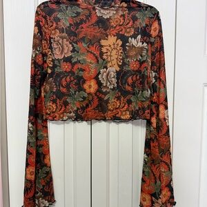 SHEIN Floral Crop Top in Black, Orange, and Green